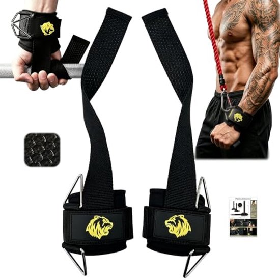 Namajunas - 2 stuks Lifting Straps met D-Ring- Wrist Cuffs Gym - Met siliconen - Antislip - Fitness Cuffs Voor Kabelmachine - Fitness accessoires - Wrist Wraps - Deadlift Straps - Power Grips - Krachttraining - voor gewichtheffen en kabelmachines