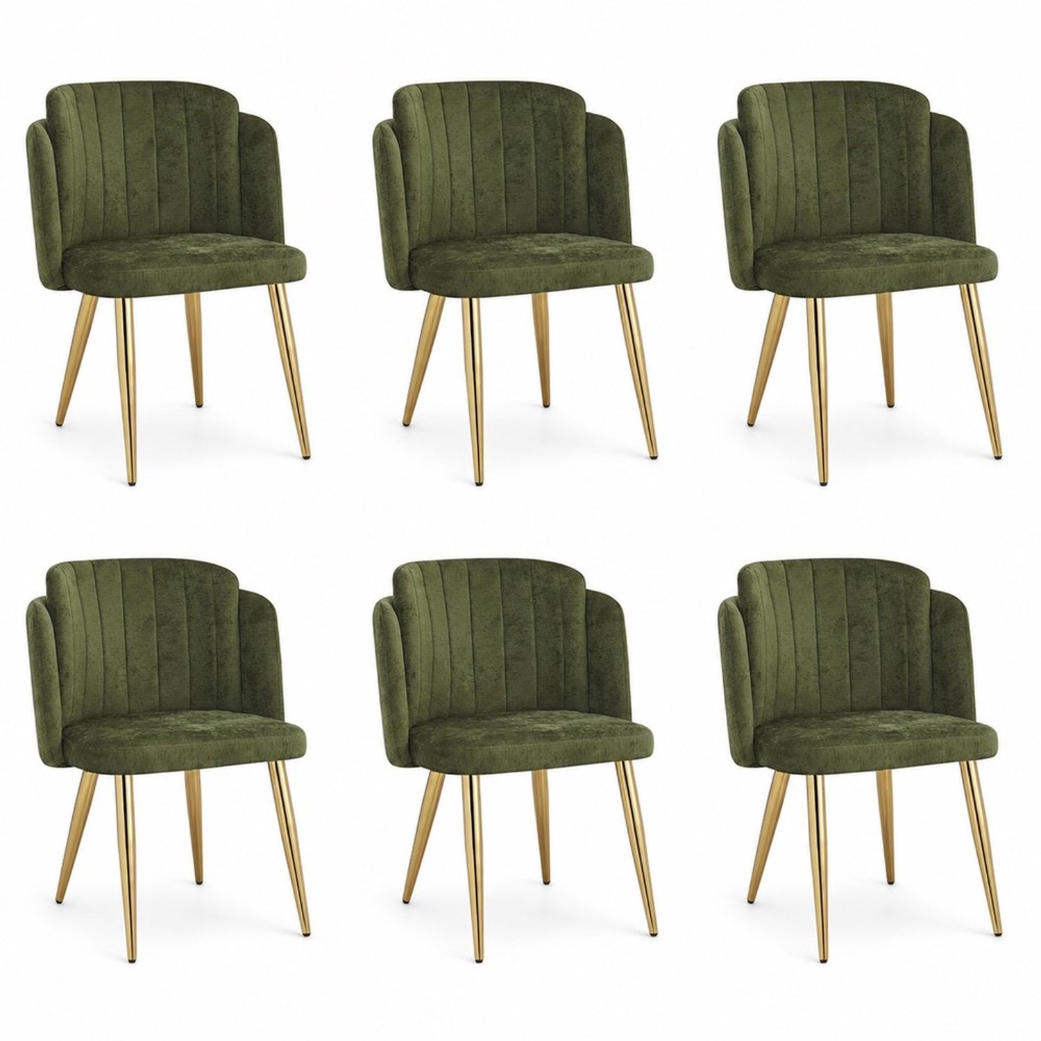 KOMHTOM 6 stuks moderne eetkamerstoelen, gestoffeerde stoelen met gebogen rugleuning en in hoogte verstelbare poten, goudkleurig frame, draagvermogen tot 125 kg, voor eetkamer, keuken (groen)