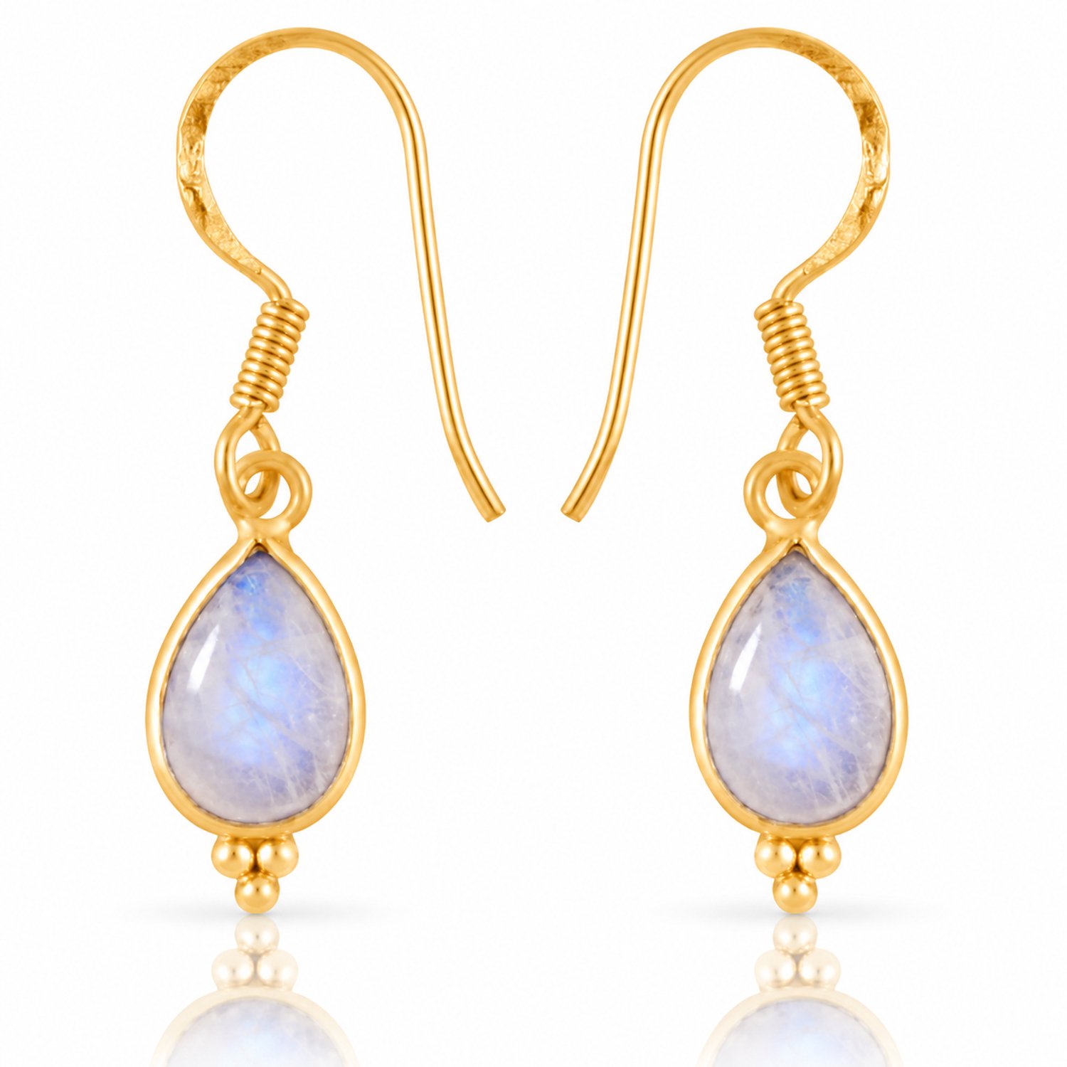 Natuursieraad - 925 sterling zilver maansteen oorhangers goldplated - luxe edelsteen sieraad - handgemaakt