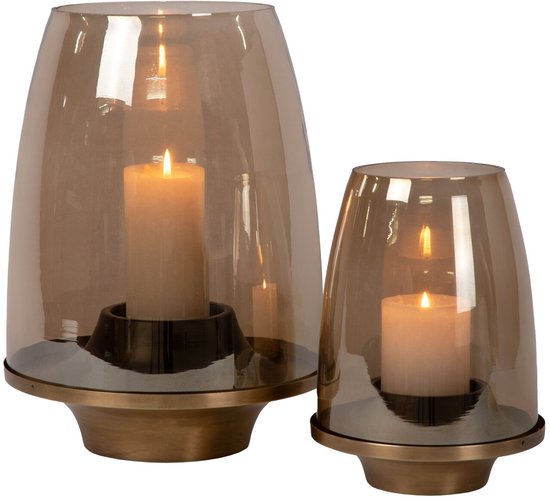 Atmooz - Kaarshouder Renzo - Set van 2 - Windlichten van Glas - Ø 18 cm & Ø 26,5 cm - Stijlvolle Tafeldecoratie voor Stompkaarsen