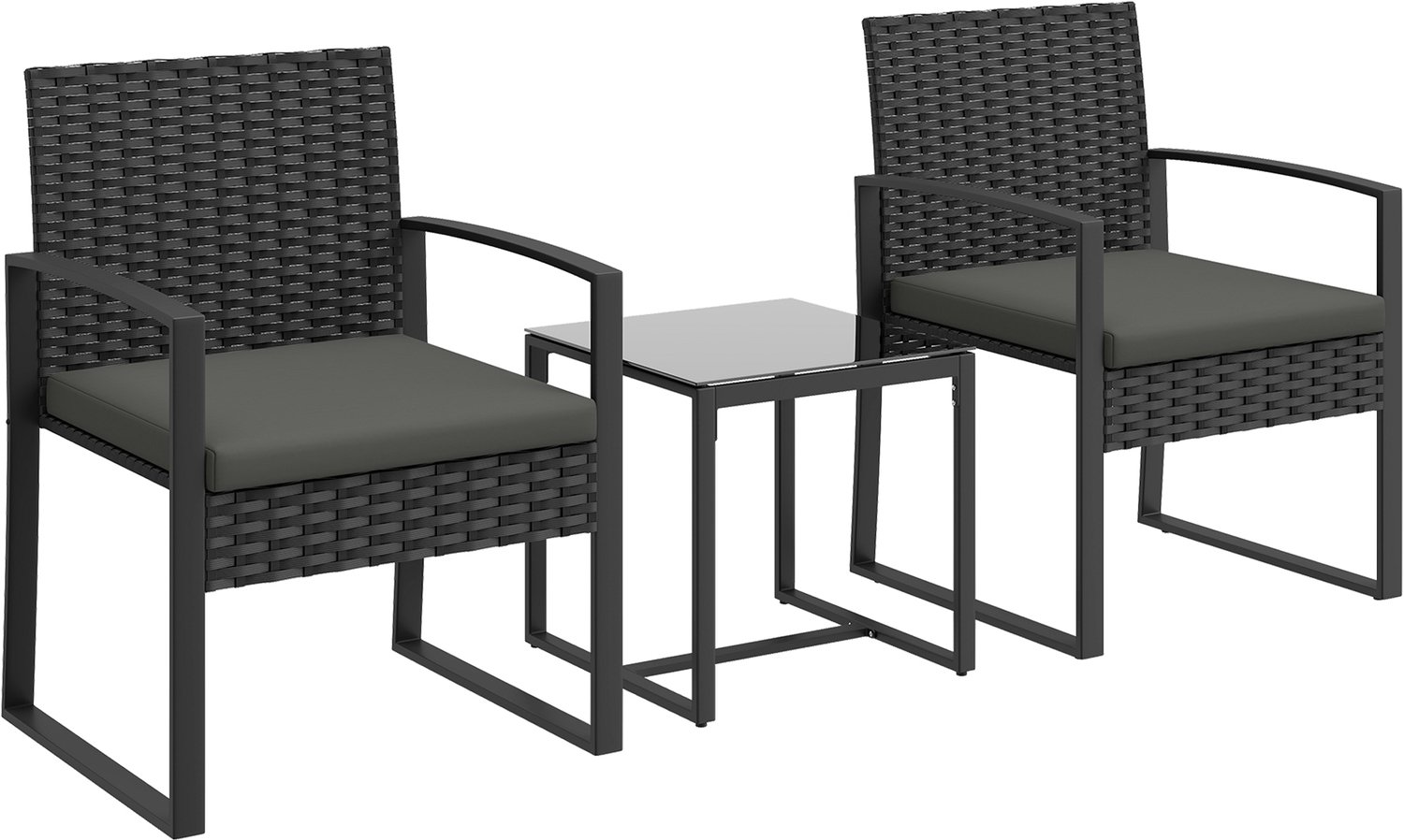 Sunona Bistroset - 3-delig met 2 tuinstoelen en tafel - Met kussens - PE-rotan en staal - 55 x 58 x 76 cm - Zwart/Donkergrijs