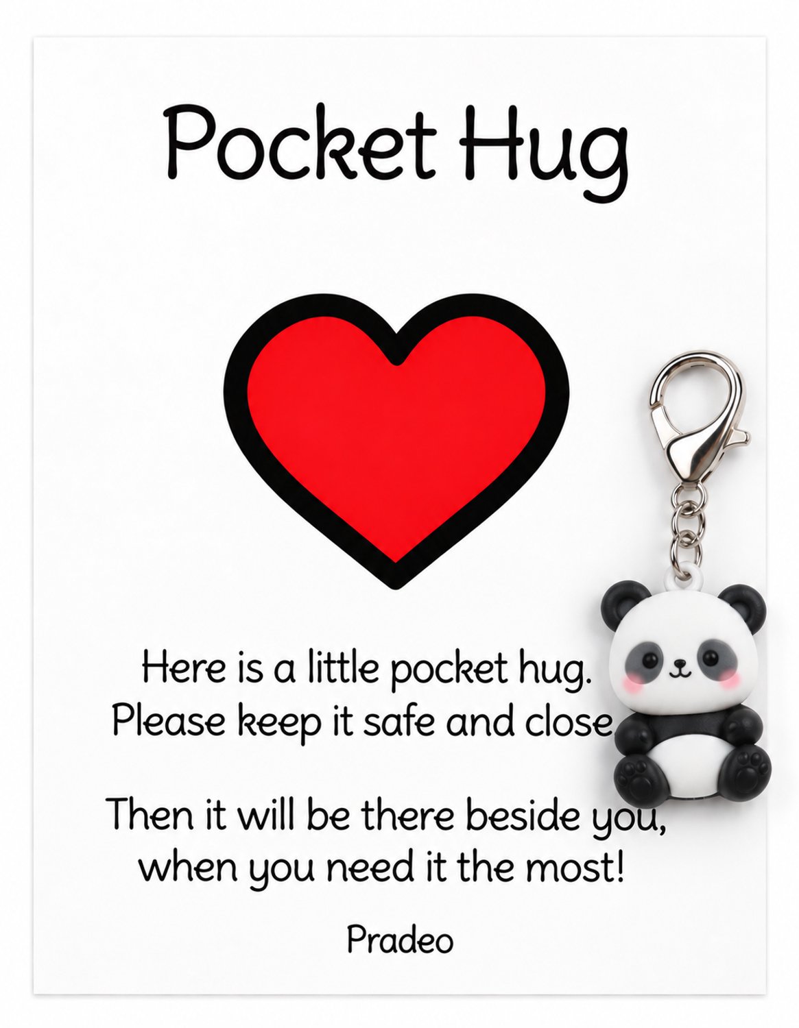 Pradeo - Panda Sleutelhanger - Hangertje - Key Chain - Pocket Hug - Geluk - Klein Geschenk - Bedankt Cadeautje / Kaartje - Familie, Vrienden, Collega of Meester & Juf - Met Tekstkaartje