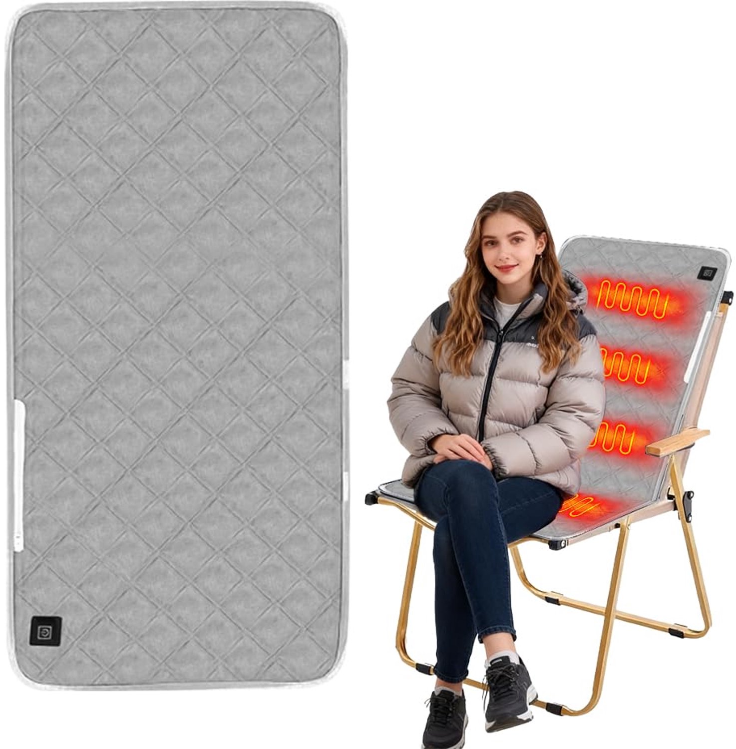 Elektrisch Verwarmd Zitkussen 45 x 90 cm - USB Warmtekussen - 3 Warmtestanden - Draagbaar en Opvouwbaar - Verwarmd Zitkussen voor Stadion, Kamperen en Buiten