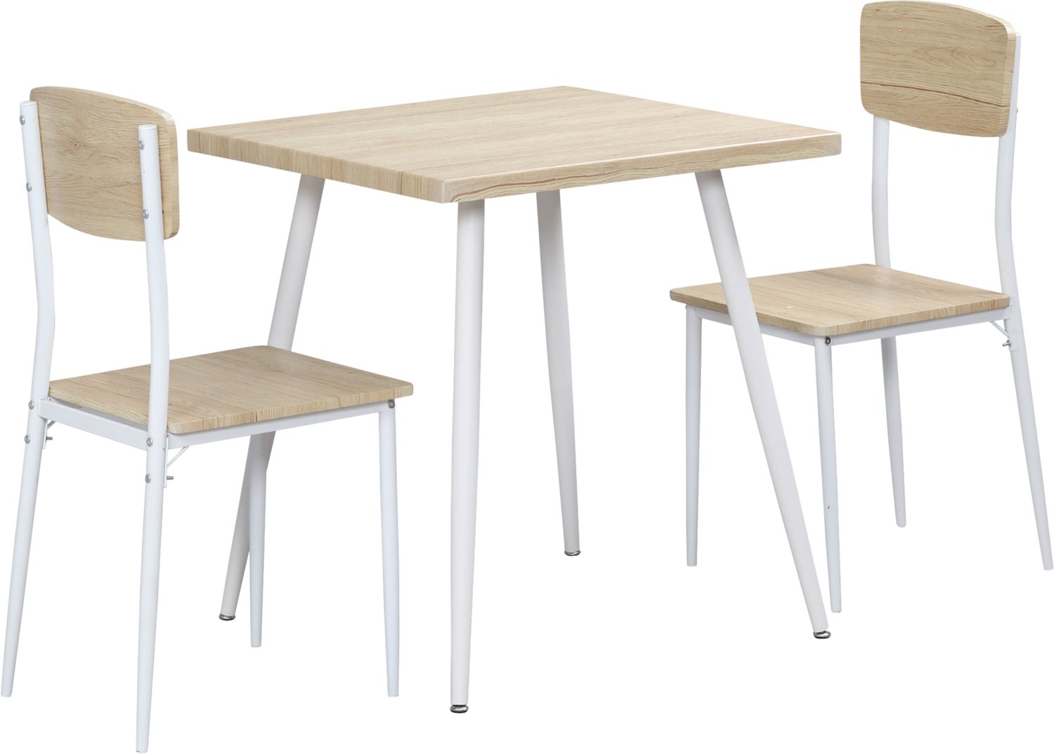 Homona 3-delige eettafelset - Met tafel en 2 stoelen - MDF en metaal - 70 x 70 x 76 cm - Houtkleur/Wit Multi