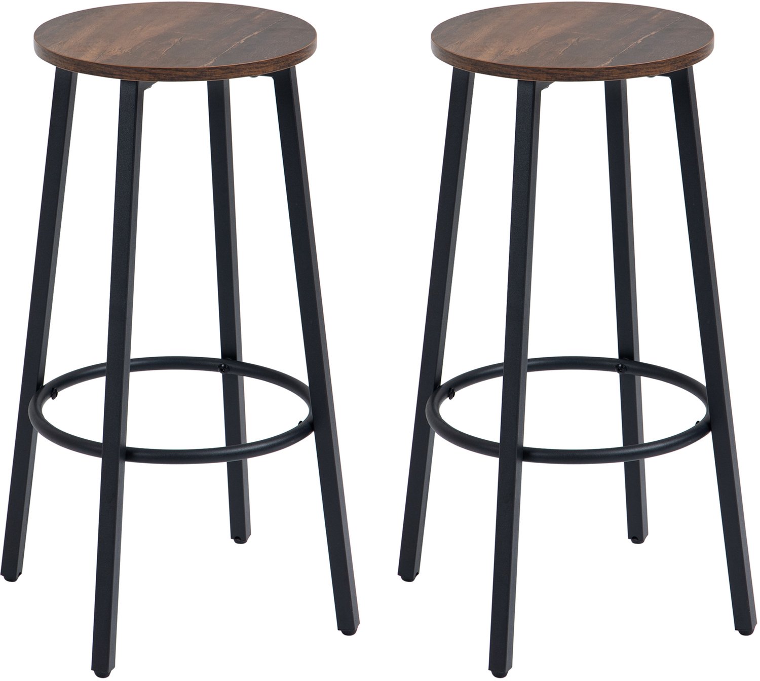 Homona Barkrukken - Set van 2 - Industriële stijl - Met voetsteun en stalen frame - 42 x 42 x 65 cm - Rustiek bruin/Zwart