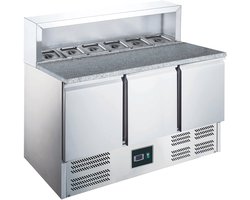 SARO Pizzawerkbank EPS 903 3-deurs Koeltafel met Granieten Werkblad 1368 mm breed Horeca Koelwerkbank Bestel nu!