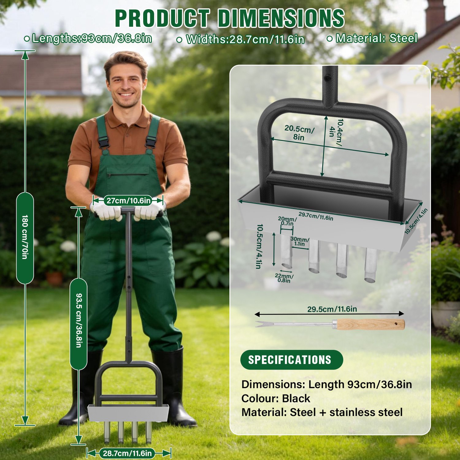 Gazonbeluchter - Grasbeluchter - Handbeluchter - Met Grondopvangbak - 2-in-1 - 4 Tanden - Zwaar Staal - Handmatig Gebruik - Voor Compacte Grond en Groener Gras - Voor Tuin