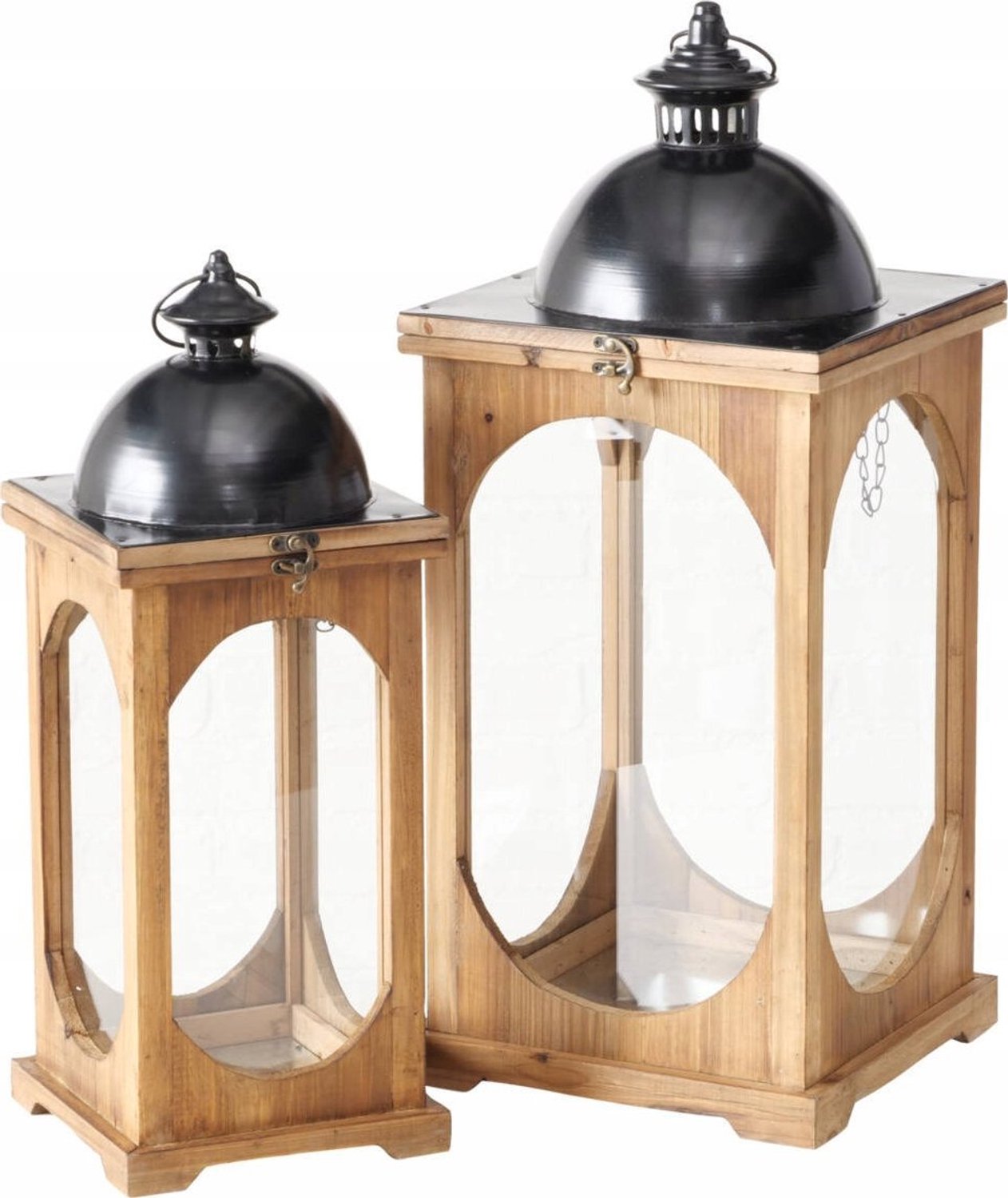 Boltze houten lantaarns Melira - set van 2, grijs, pijnboomhout, 61 x 26 x 27 cm