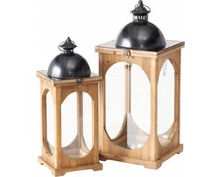 Boltze houten lantaarns Melira - set van 2, grijs, pijnboomhout, 61 x 26 x 27 cm
