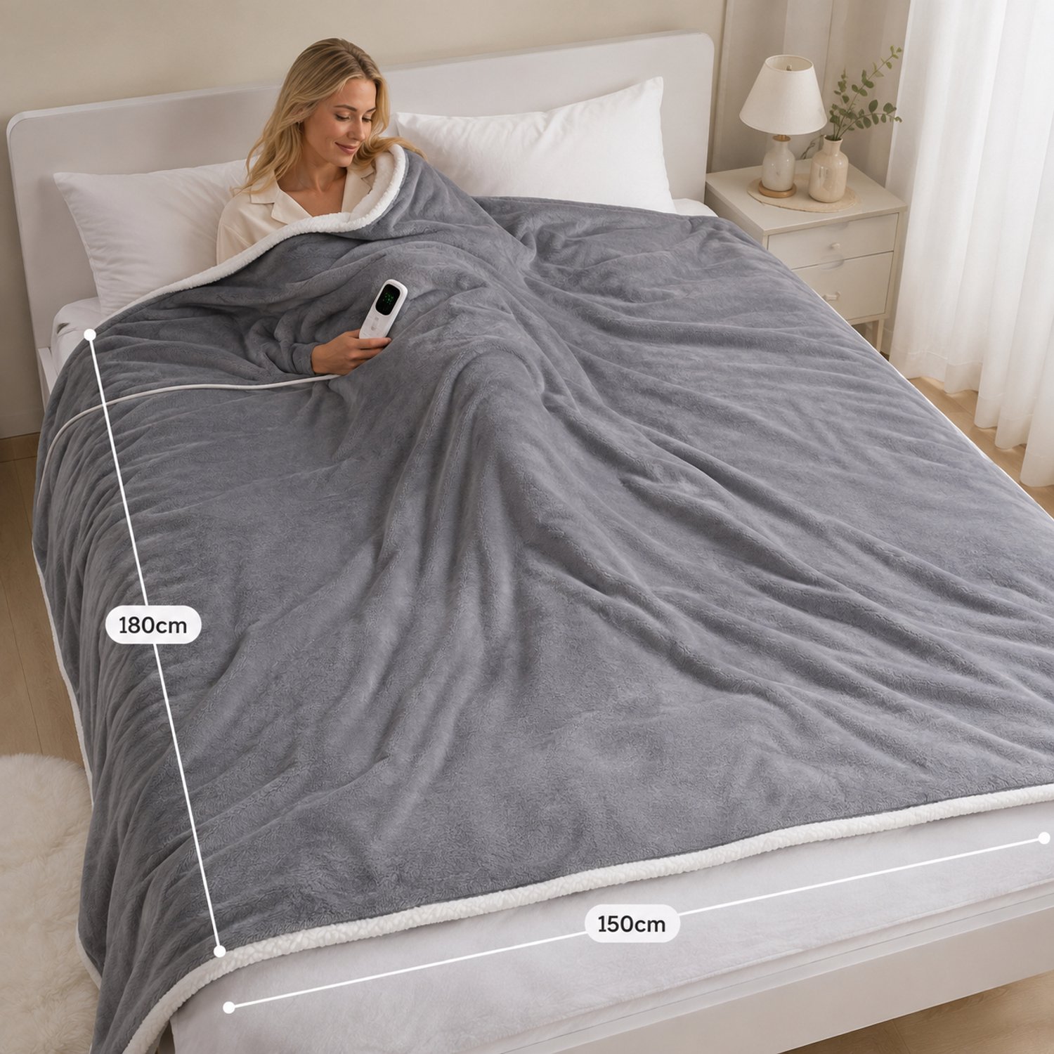 GlowUp AC XXL Elektrische Warmtedeken 180 x 150 - Extra Grote Warmtedeken - Zachte Fleece - 6 Warmtestanden - Wasbaar – foto 3