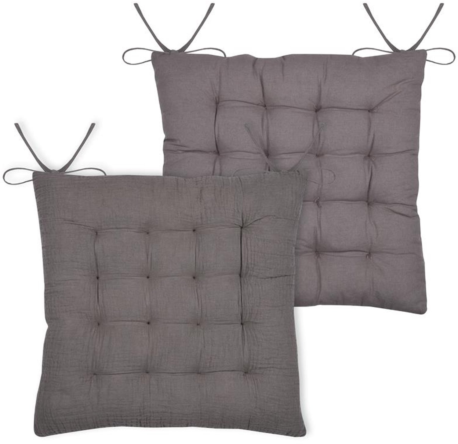 STOF - Stoelkussen met strik COLINE, 100% katoen, 38 x 38 cm - taupe