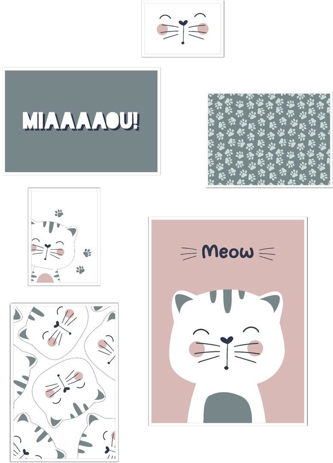 LA FACTORY - Posters voor de kinderkamer THE KING OF THE JUNGLE, set met 6 lijsten - roze