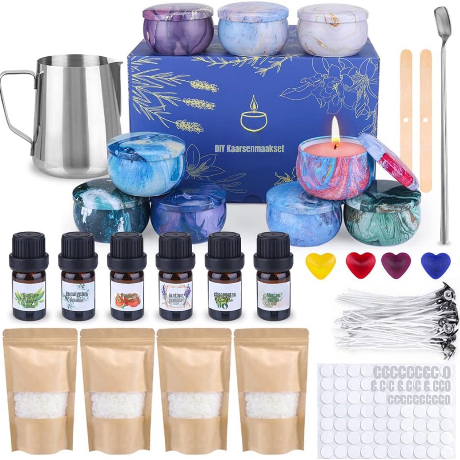 Levo® Candle Making Kit – Zelf Kaarsen Maken Set – Starterspakket - Voor Volwassenen & Kinderen - Inclusief Accessoires – DIY - Cadeau set - Blauw - 29cm x 18cm x 14cm