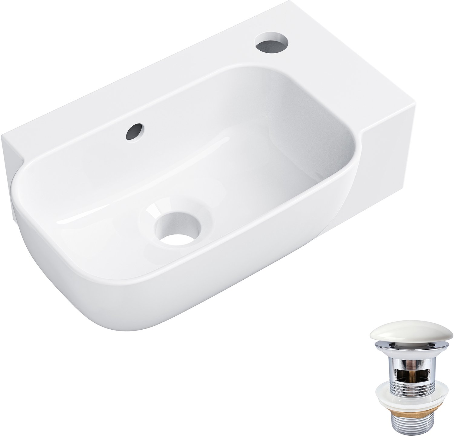 HOROW Wastafel met Afvoergarnituur - Keramiek Toilet Wasbak - Glans Wit - 40x25x14 cm Rechts