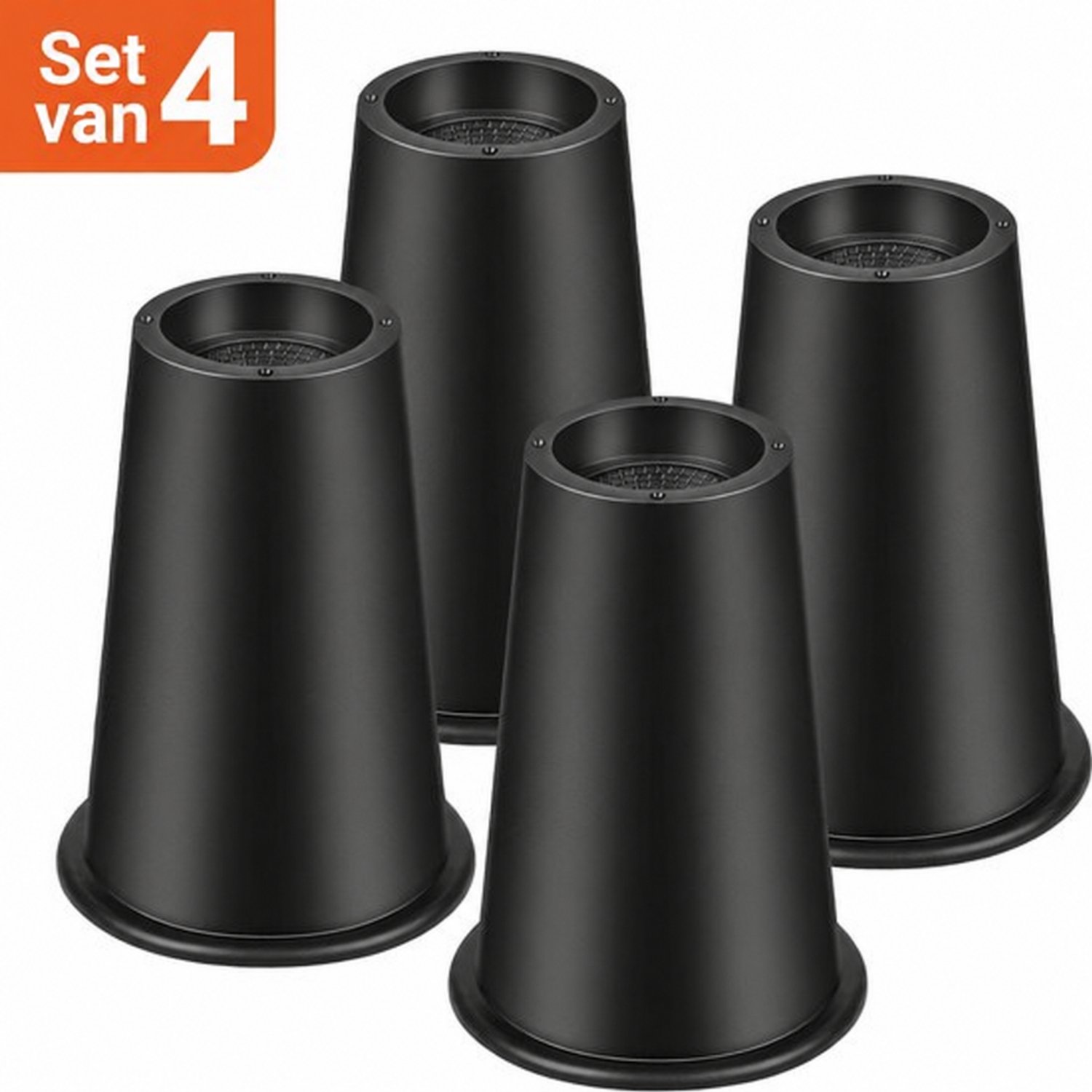 JustValue Meubelverhogers - Bedverhogers - Bedklossen - Set van 4 - 20 cm Verhoging - Rond - Antislip - Geschikt voor Bed, Stoel, Bank, Bureau, Kast en Tafel - Zwart