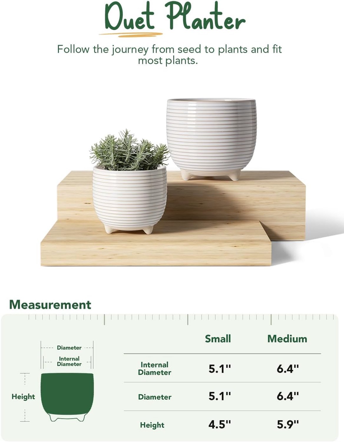 Keramische Bloempotten op Poten Set van 2, 12,5 en 16 cm, met Afwateringsgat, voor Tafel, Plank en Thuis Kantoor — cadeau in Wonen & Interieur - foto 2