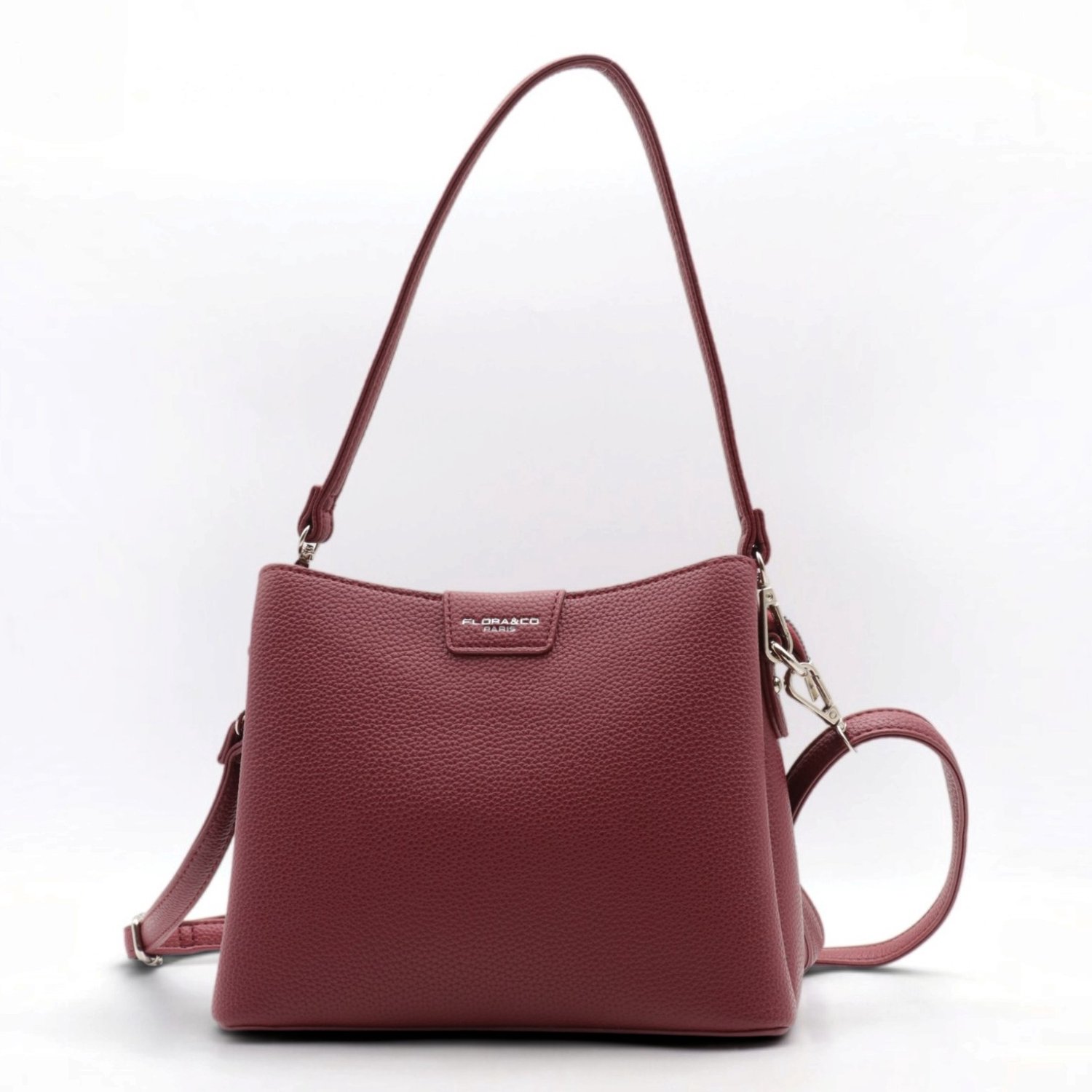 Flora&Co - SAMANTHA - imitatieleer met structuur - dames handtas/schoudertas - korte en lange draagriem - bordeaux