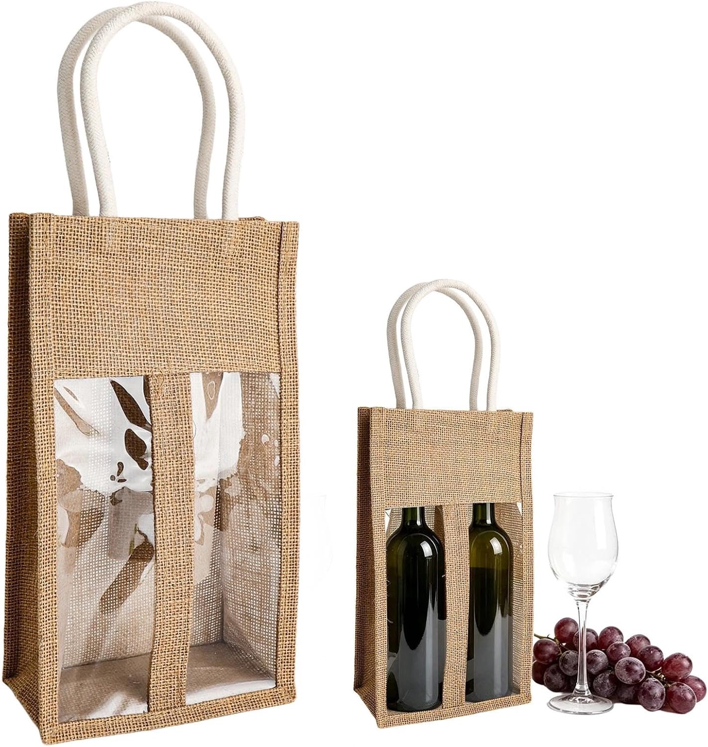 Wijntas voor 2 flessen - 33 cm - jute met dubbel venster - ideaal voor cadeau - ServiceTopper