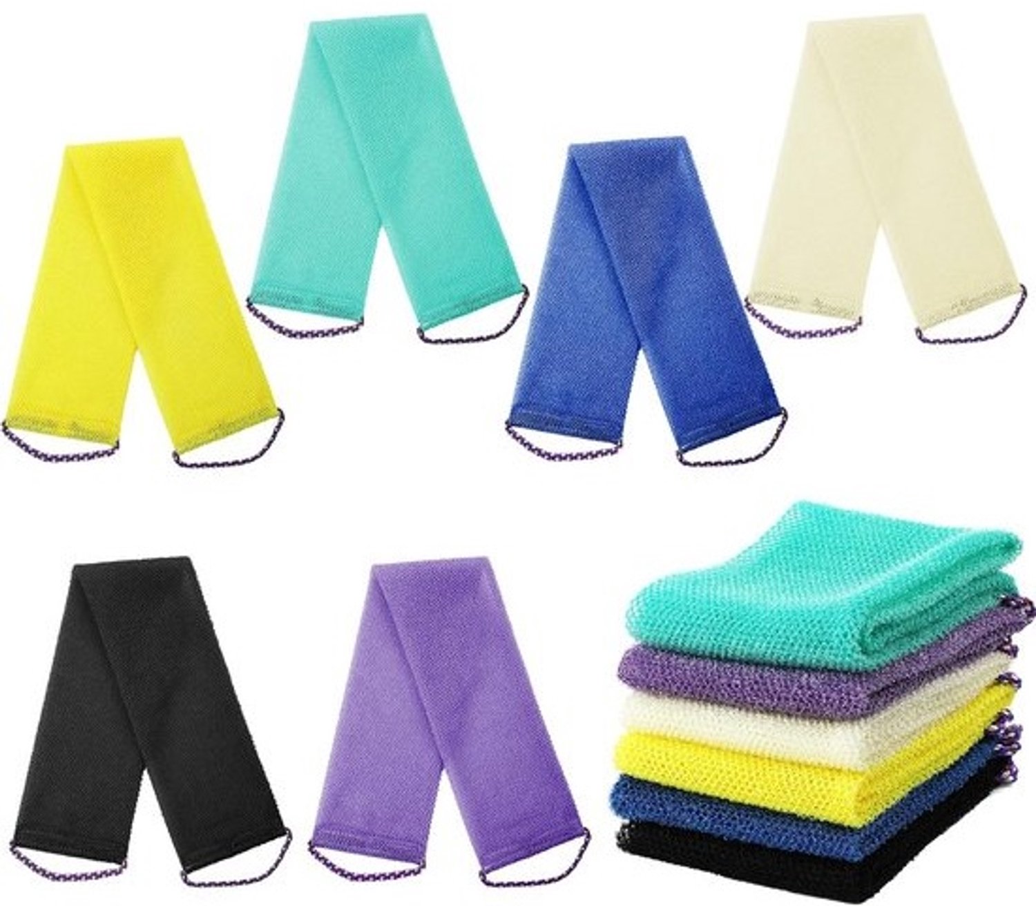 Set van 6 lange exfoliërende badnetten - voor lichaam en rug