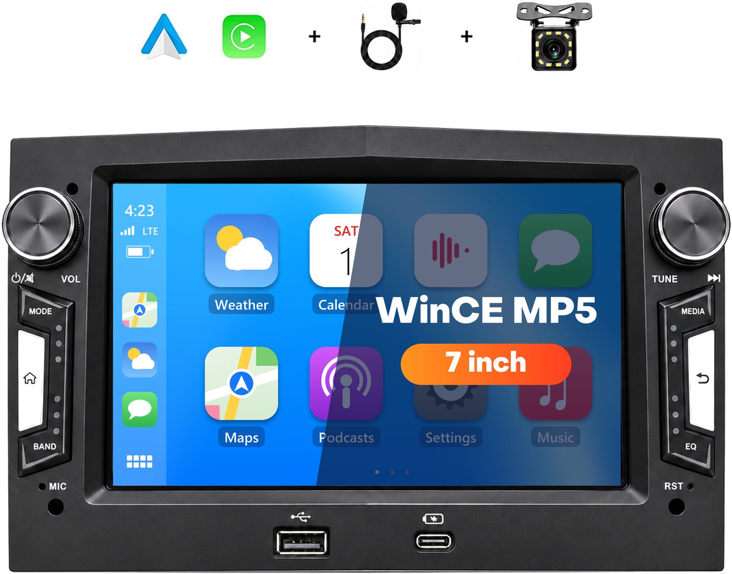 Boscer 2 Din Autoradio met Draadloos Apple CarPlay & Android Auto - Geschikt voor Opel Corsa D, Astra H, Zafira B & Meriva A - 7 inch IPS Touchscreen - USB-A & USB-C - Bluetooth Handsfree - FM-radio met RDS - 12 LED-achteruitrijcamera & Microfoon