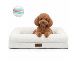 Pet Perfect BonoBed Orthopedische Hondenmand - Memory Foam - Wasbaar Hondenbed - Verhoogde Rand - Waterafstotende Binnenhoes - 76x51 cm - M - Bouclé Beige