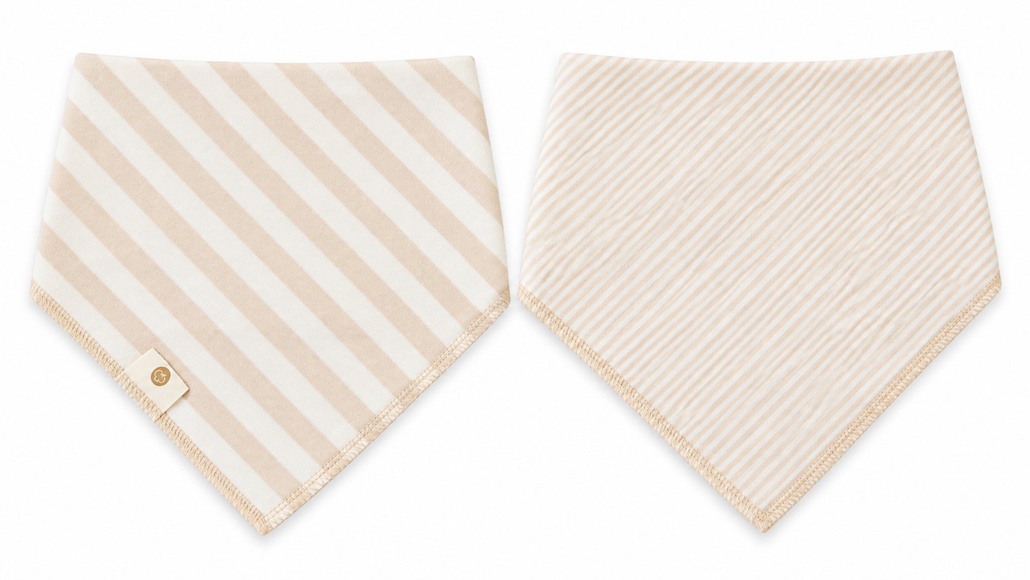 Baby Bandana Slabbetjes – Set van 2 – Beige Gestreept – Verstelbaar met Drukknoopjes – Zachte Baby Slab