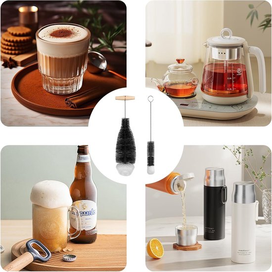 2 Stuks Flessenborstel - geschikt voor SodaStream Crystal glazen flessen - reiniging soda reinigingsborstel - universele flessenreiniger borstel - voor glazen karaf drinkflessen frisdrankflessen - zwart — afbeelding 3