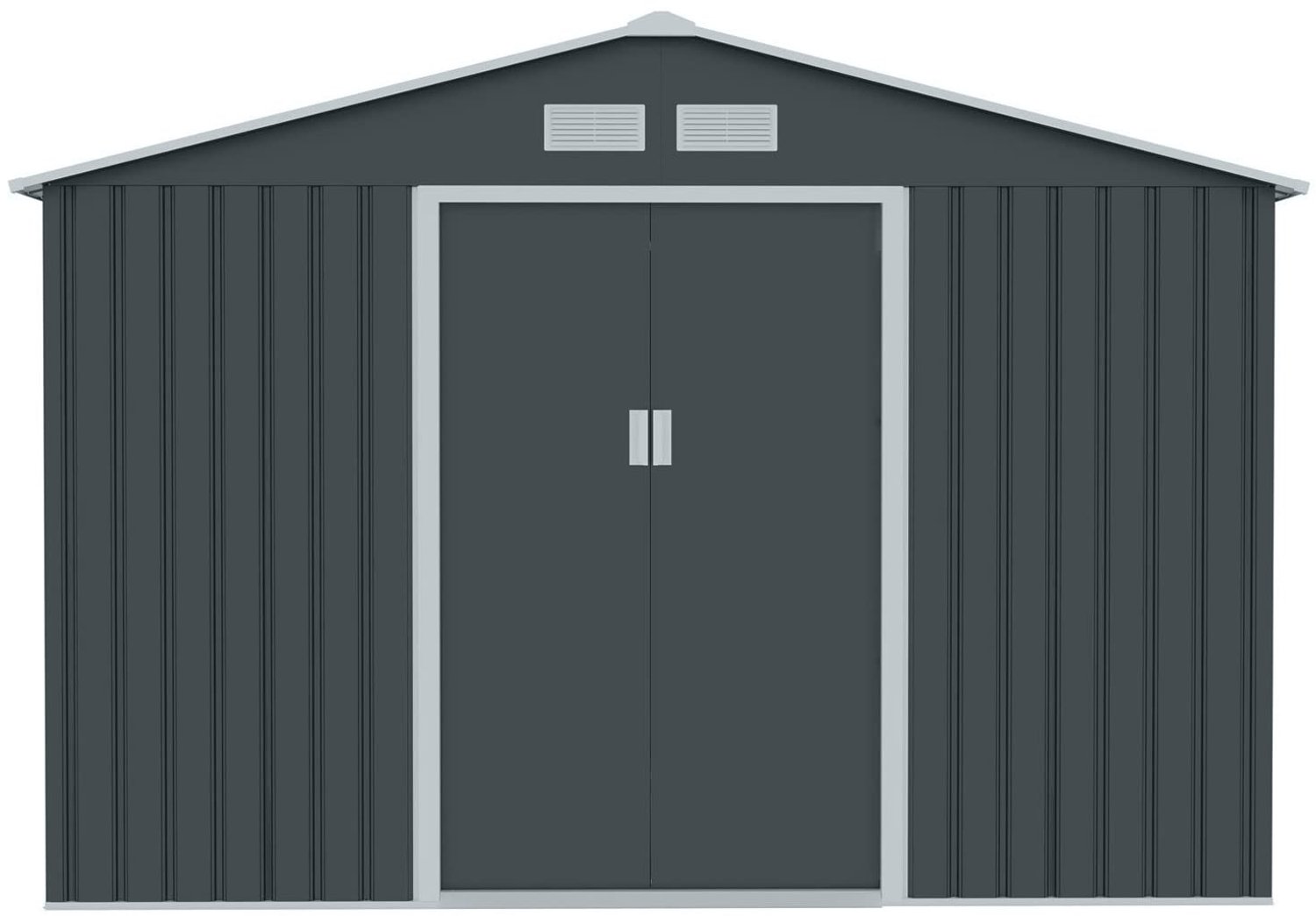 Metalen Tuinhuis 277 x 191 x 192 cm - XXL Tuinschuur met Zadeldak - Tuinberging voor Gereedschap en Tuinbenodigdheden - Antraciet