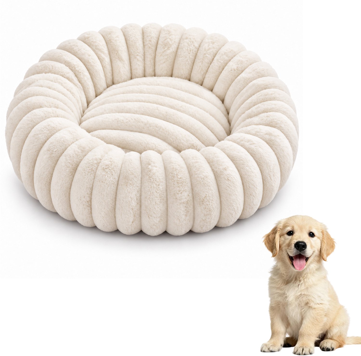 Huisdierenbed - Kattenbed en Hondenmand - Warm voor Winter - Zacht Huisdierenkussen - Witte Kleur - 1 Stuk - 50cm