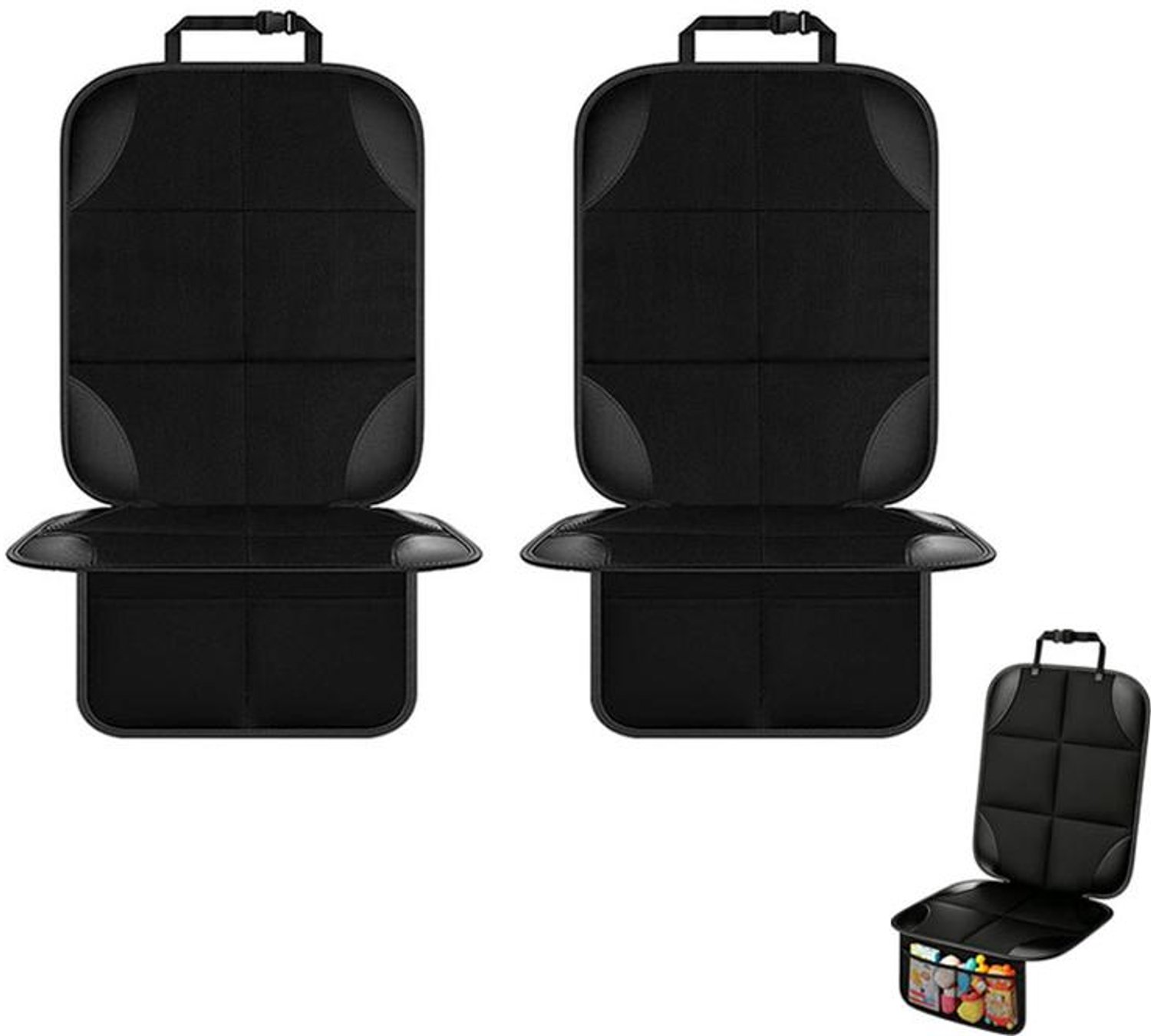 KZQ 2 Stuks Autostoelbeschermer – Mat voor kinderzitje – Met 2 gaasvakken – Waterdicht – Antislip-onderkant - Geschikt voor babyzitjes, kinderzitjes en huisdieren - Zwart
