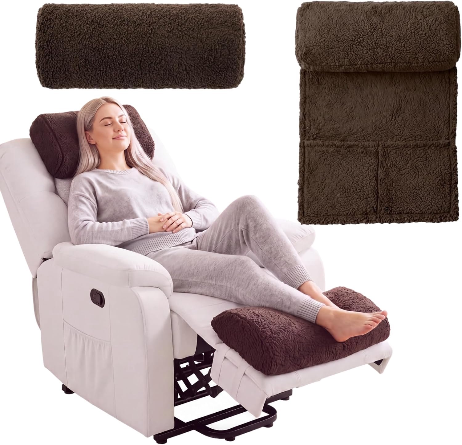 KZQ Neksteunkussen voor fauteuil met opbergvak - 40 x 60cm - Bruin
