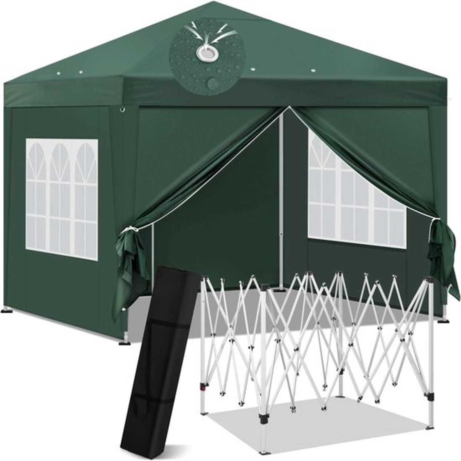 Tuinpaviljoen - Pop-uptent - Voor feestjes en camping - Snel op te zetten - 3 x 3 meter - Groen