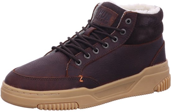 Bruine Hub veterschoen met crèmekleurige voering, bruin lederen bovenwerk en dikke beige zool.