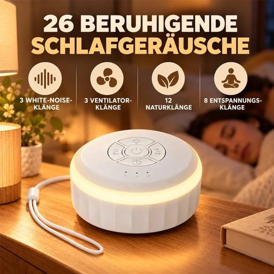 Witte ruisgenerator met nachtlampje, ingebouwde 26 natuurlijke geluidseffecten, 7 kleuren, 3 timerstanden, slaaphulp, USB-C-interface. — afbeelding 2