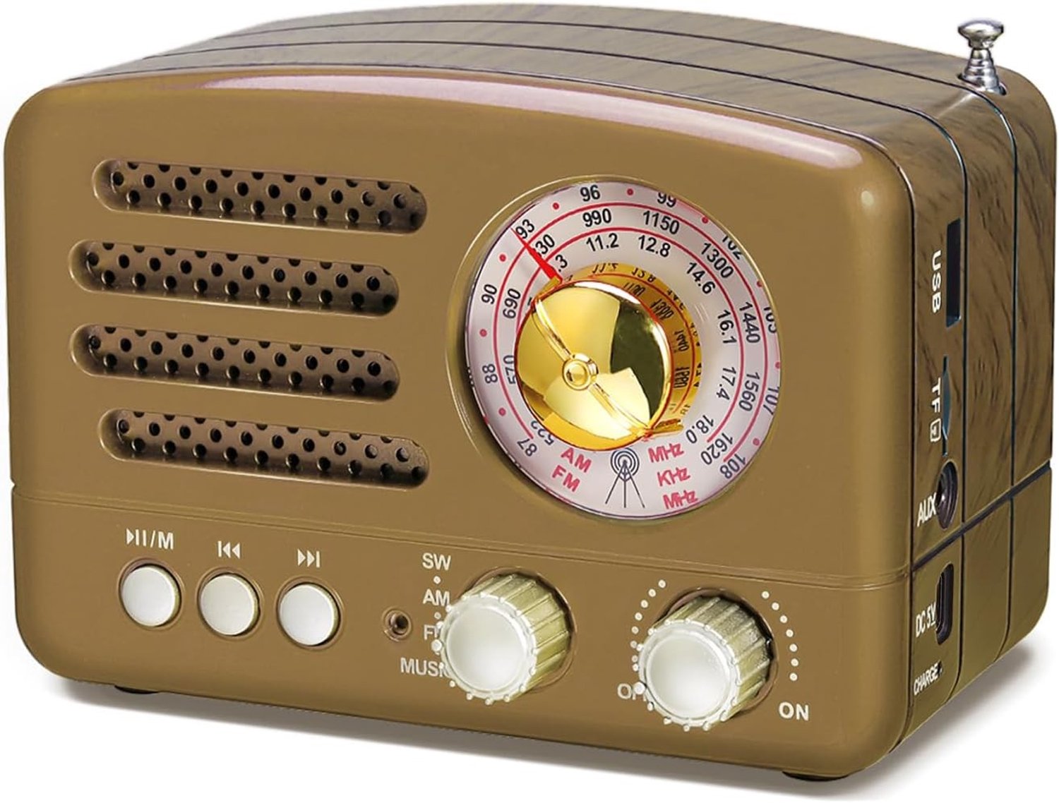 Draagbare Radio - Goud - 130 x 70 x 90 cm - Vintage Bluetooth FM/AM/SW met Oplaadbare Accu - Voor Muziekliefhebbers