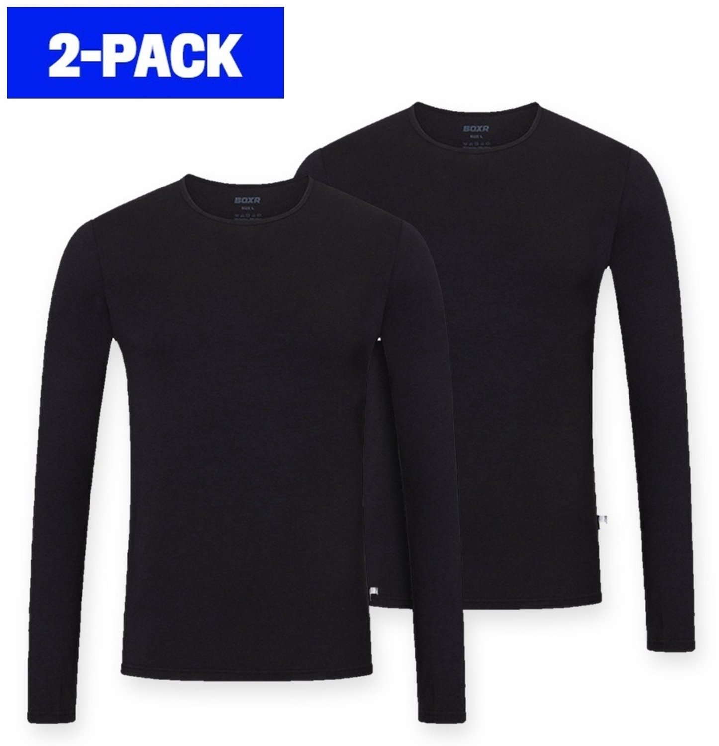 BOXR Underwear - Bamboe Longsleeve T-Shirt Heren - Ronde hals - Zwart - S - Zijdezacht - Thermo Control - Lange Mouwen Ondershirt Heren - 2-Pack