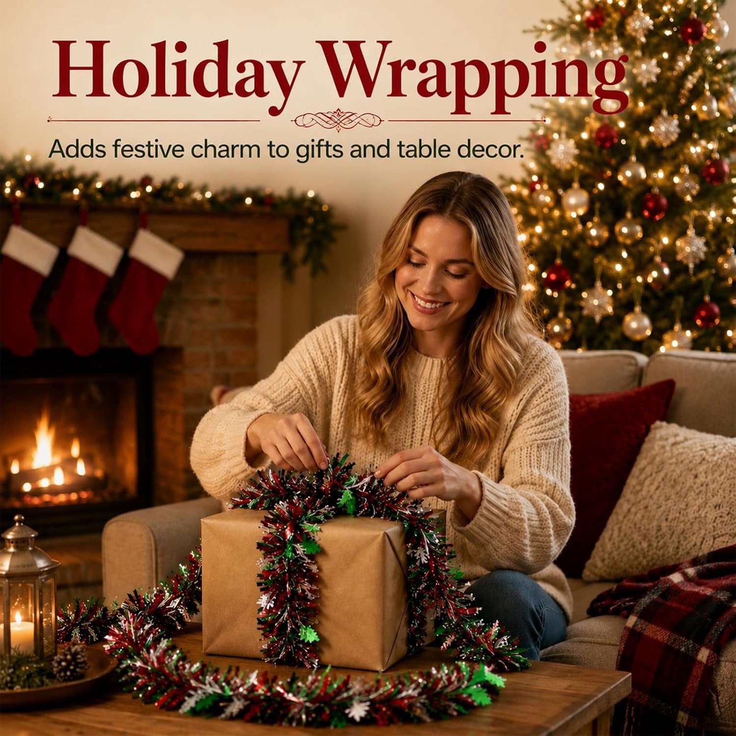 Kerstguirlande - Zilverwit - 8-delige set - Glitterfolie - Voor Deur en Boom – foto 4