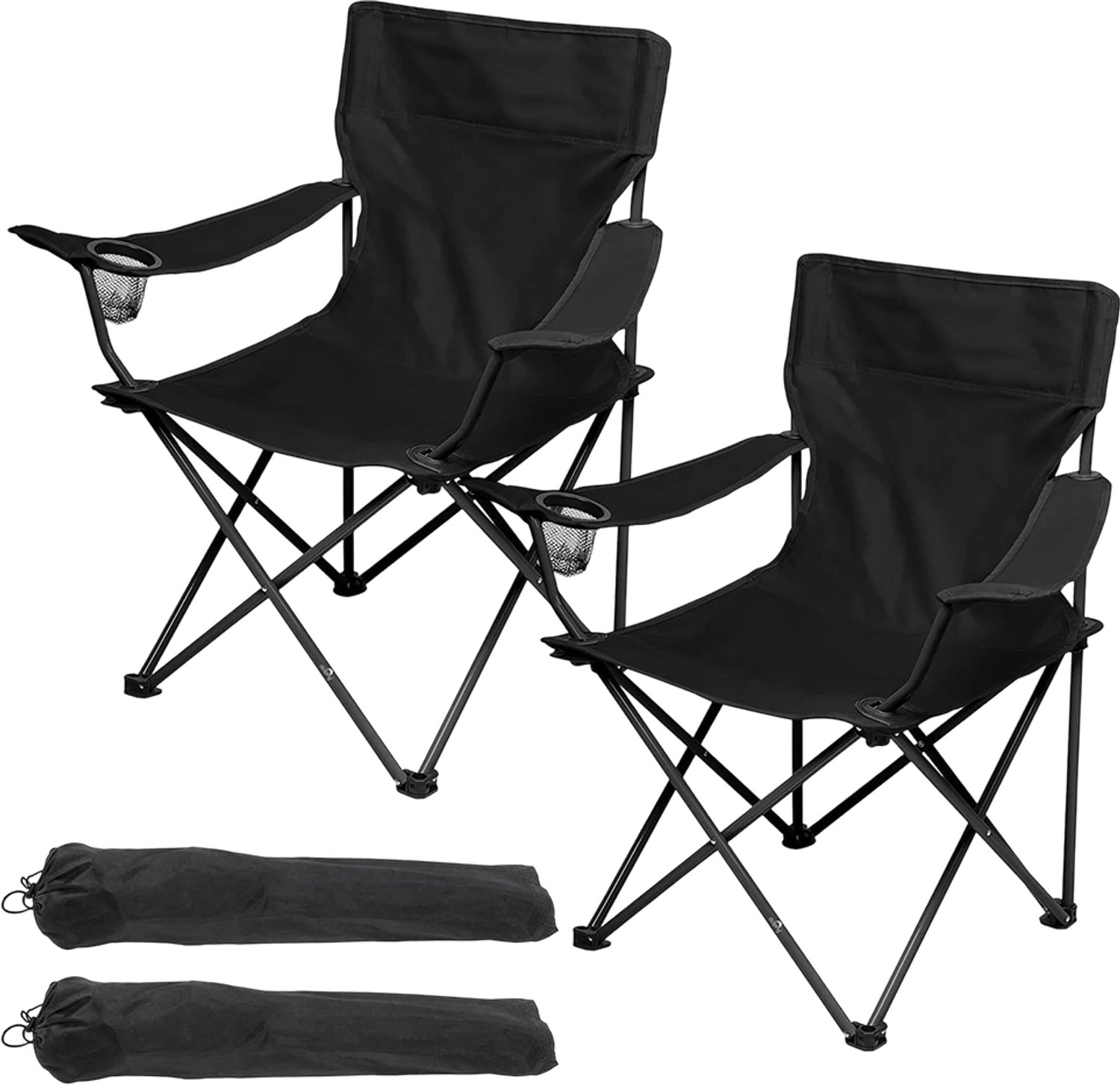 Juksun Klapstoel Set van 2 - Opvouwbare Visstoel en Kampeerstoel met Bekerhouder - 600D Oxford en Stalen X-Frame - Inclusief Draagtassen zwart