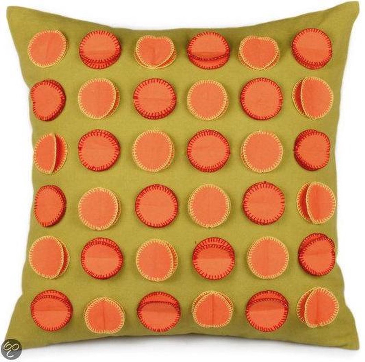 Dutch Decor Decoratief kussenhoesje ALGARIJE - 45x45 cm - lime - groen - met oranje flapjes - 100% katoen - met rits - zonder binnenkussen
