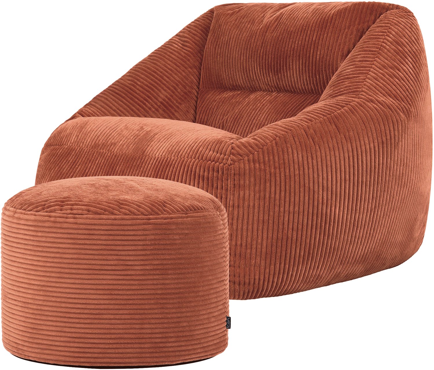 Icon Natalia XL Zitzak Fauteuil met Ronde Poef - Ribfluweel - Terra-oranje