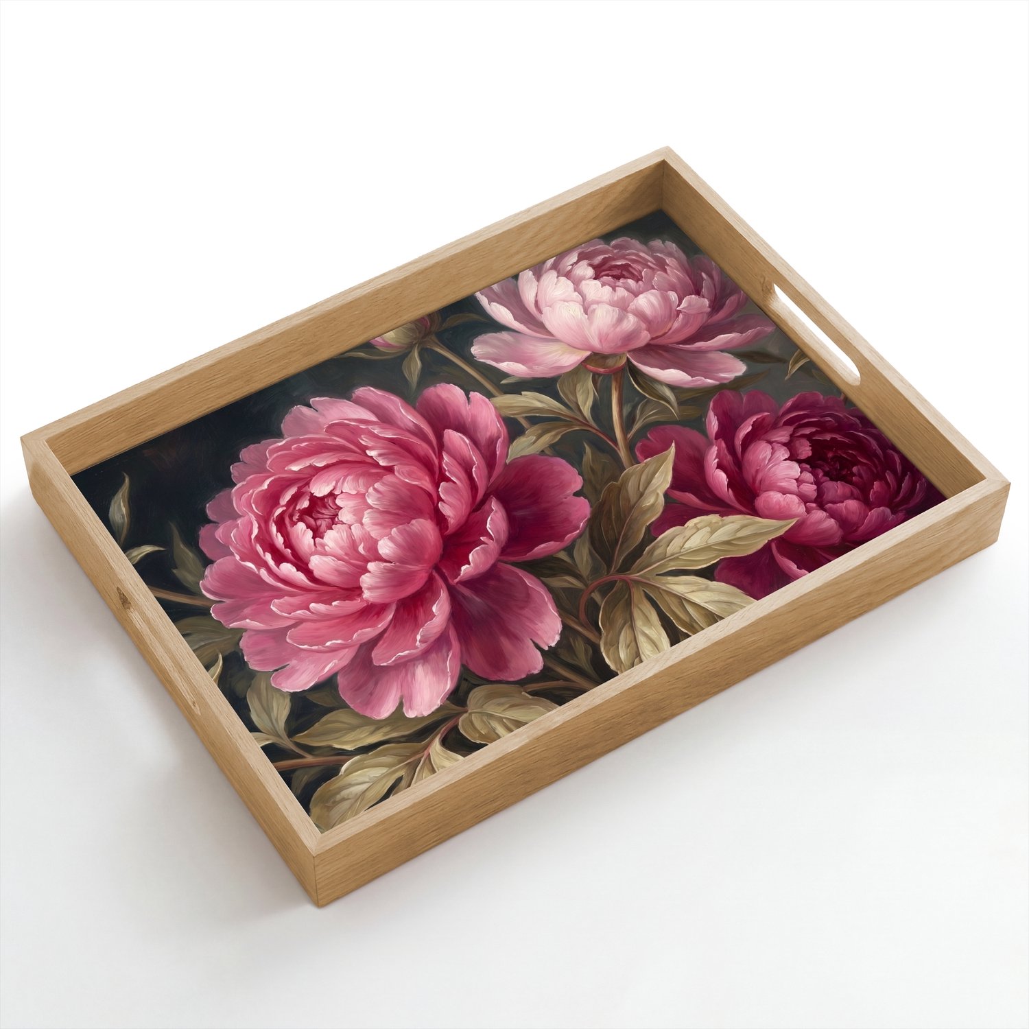 Dienblad hout 50x35 cm - Schootdienblad - Bloemen - Roze - Klassiek - Natuur - Borrelplank rechthoek - Plateau dienbladen