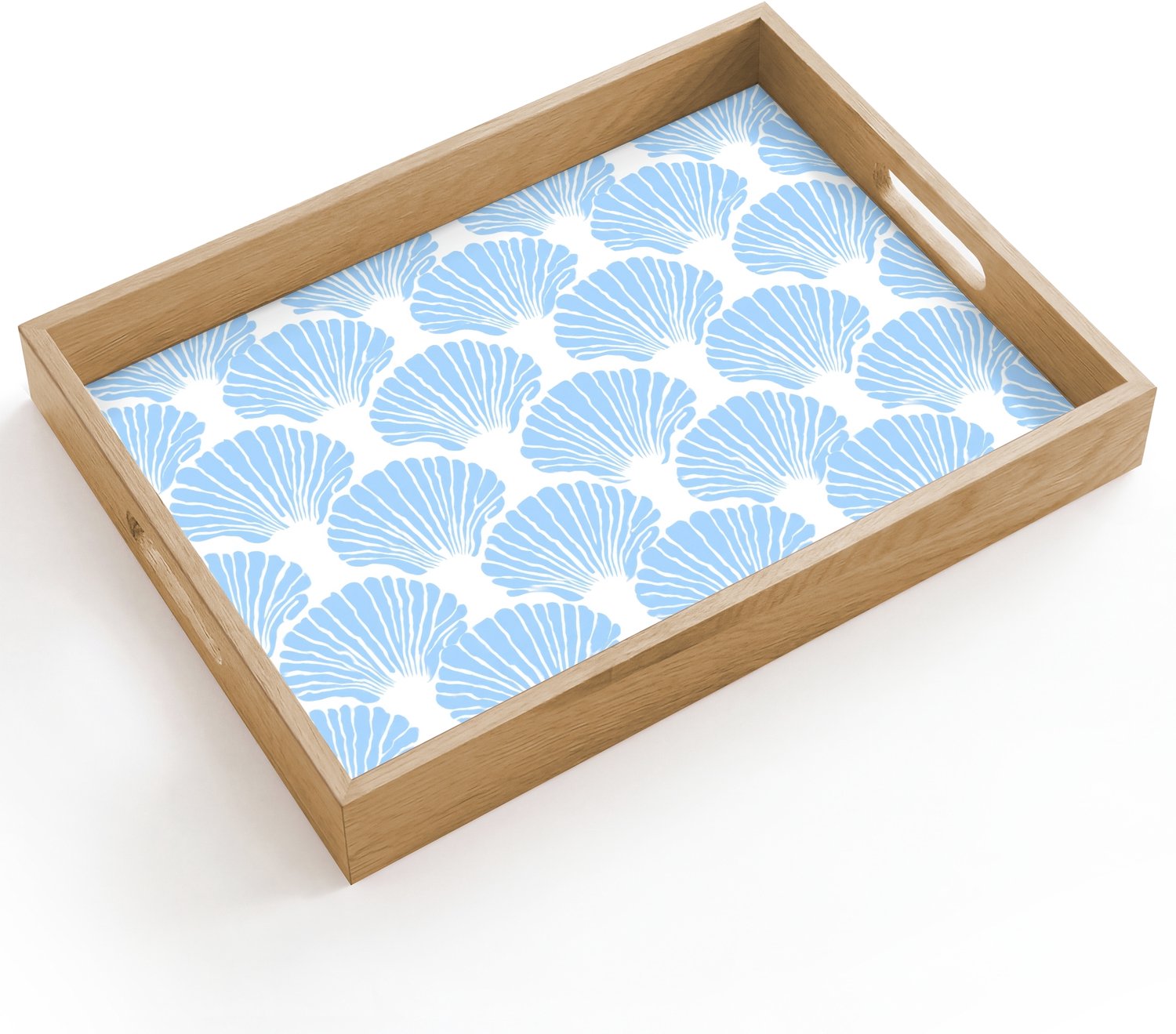 Dienblad hout 40x30 cm - Schootdienblad - Blauw - Wit - Schelpen - Grafisch - Structuur - Borrelplank rechthoek - Plateau dienbladen