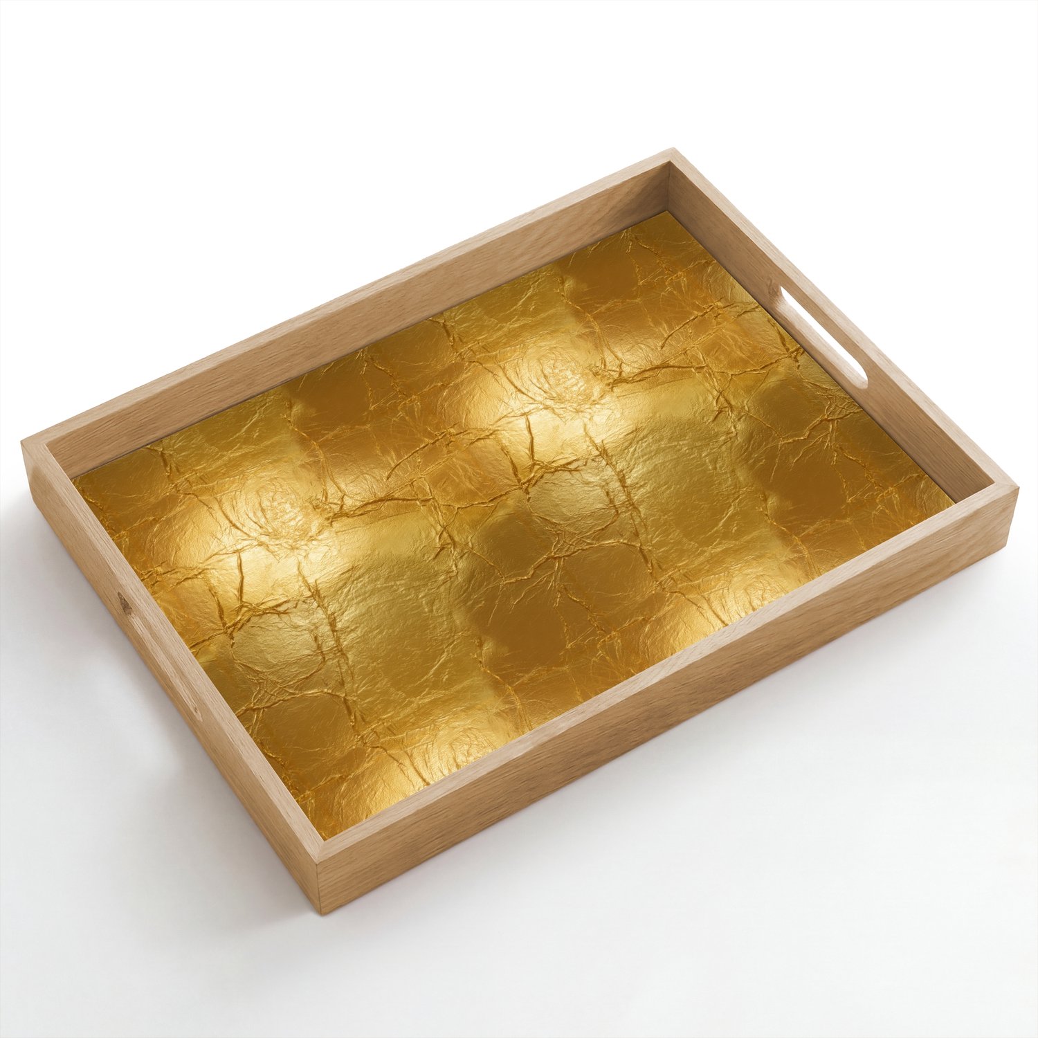Dienblad hout 50x35 cm - Schootdienblad - Bladgoud - Vintage - Textuur - Warm Goud - Borrelplank rechthoek - Plateau dienbladen