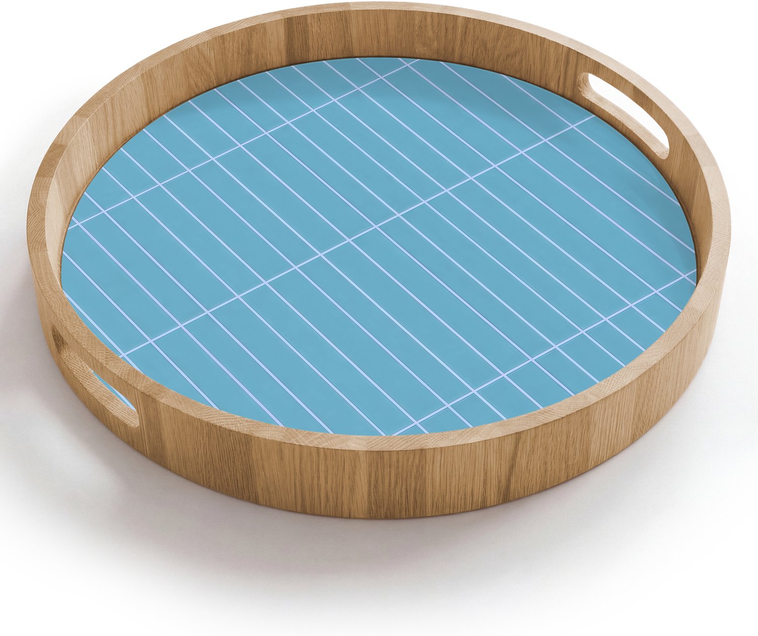 Dienblad rond 40x40 cm - Schootdienblad hout - Tegel - Langwerpig - Patroon - Blauw - Borrelplank rechthoek - Plateau houten dienbladen