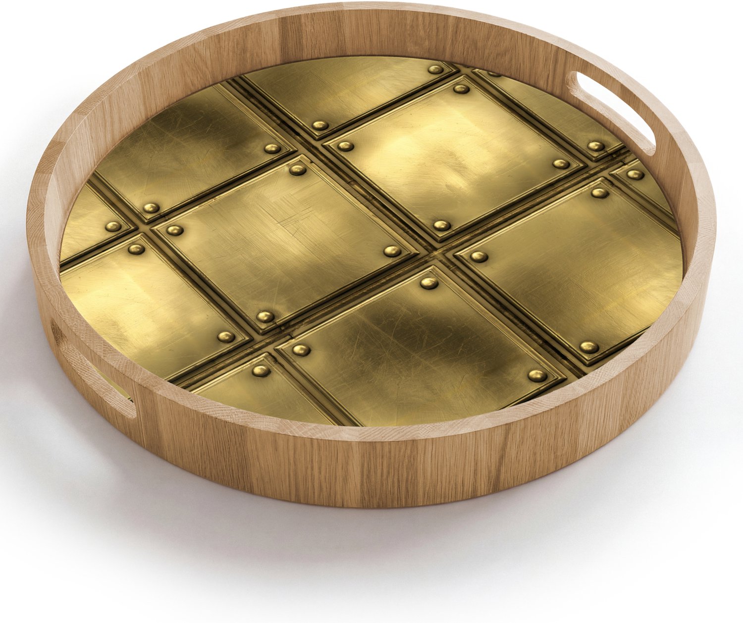Dienblad rond 40x40 cm - Schootdienblad hout - Platen - Industrieel - Stoer - Goud - Borrelplank rechthoek - Plateau houten dienbladen