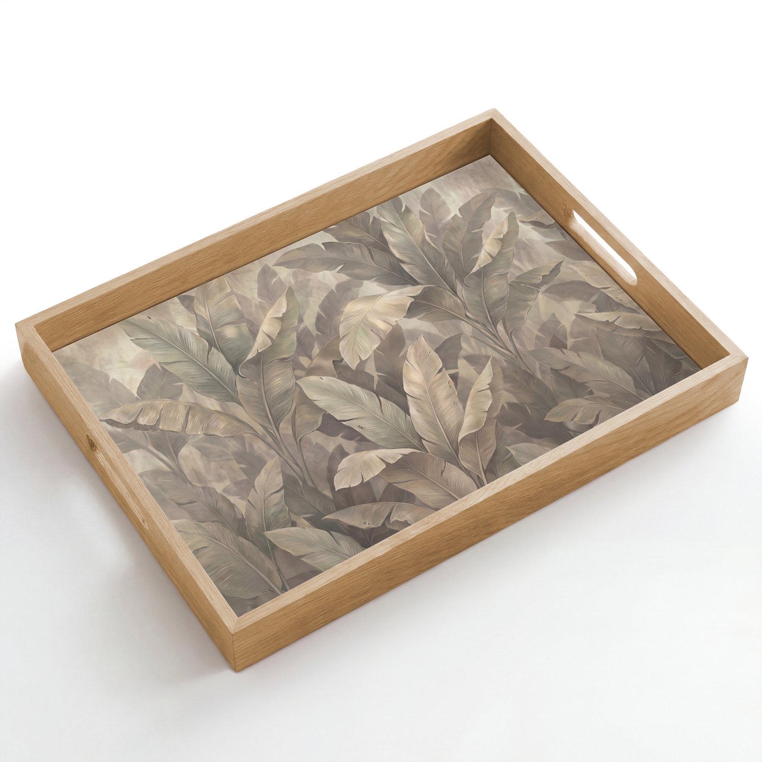 Dienblad hout 50x35 cm - Schootdienblad - Bladeren - Tropisch - Natuur - Modern - Beige - Borrelplank rechthoek - Plateau dienbladen