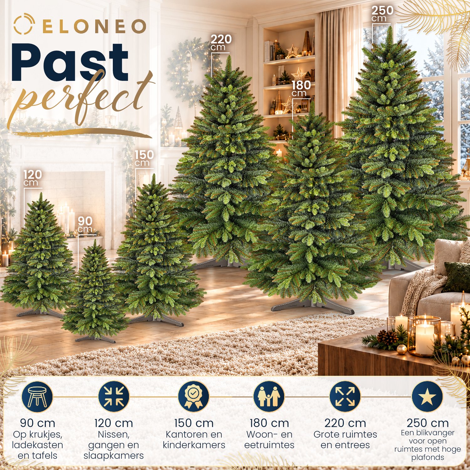 ELONEO Kunstkerstboom 150 cm – Realistische kerstboom, kunstkerstboom met houten standaard, natuurgetrouwe kerstboom – foto 5
