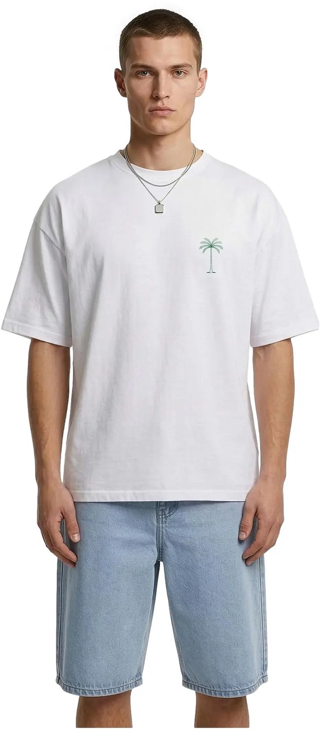 Urban Classics T-shirt met Palm-logo los model TB8756 Wit