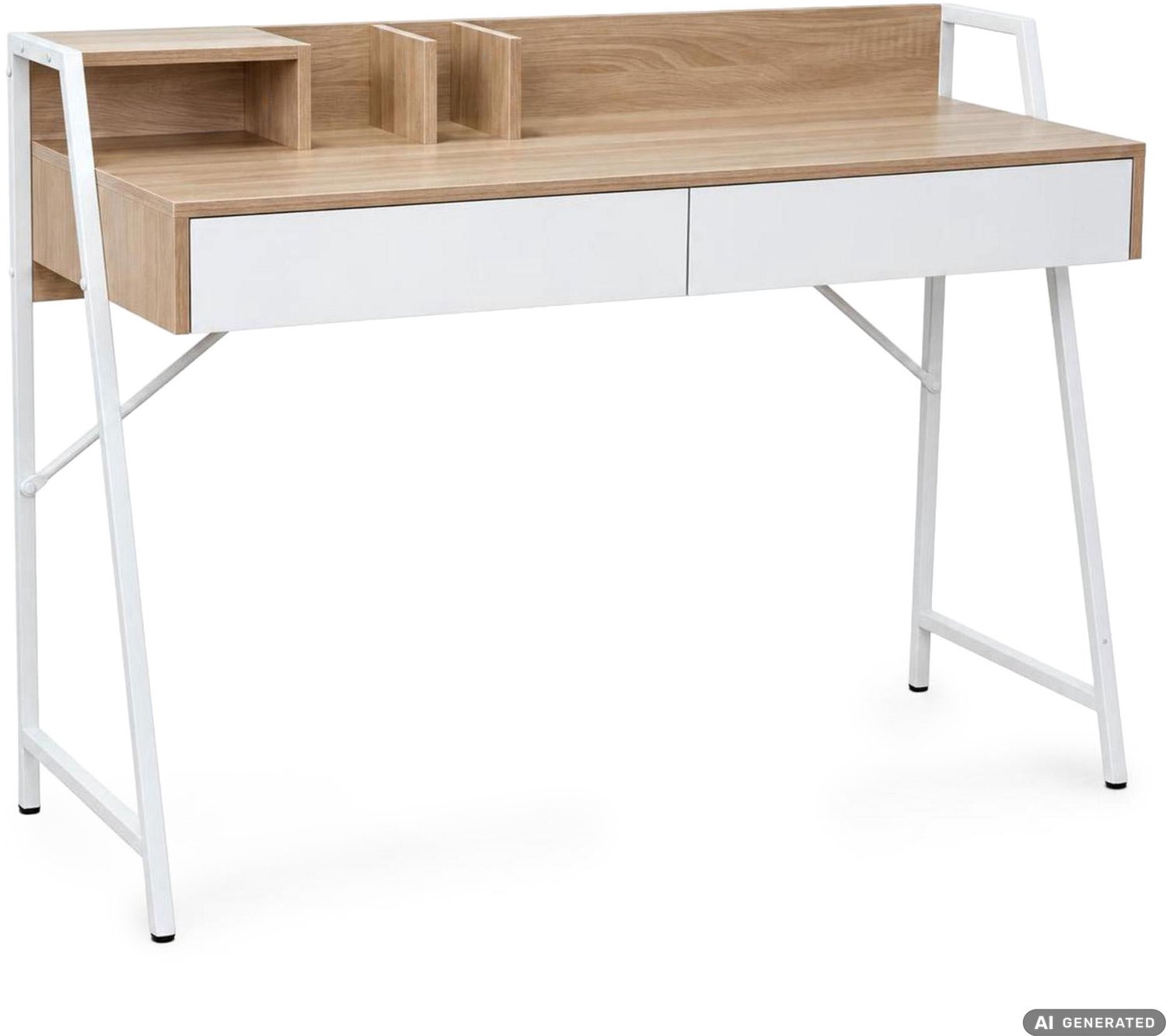 Akord Computerbureau ORIX / Sonoma eiken / 124 cm / 2 laden, 1 plank, witte poten, industriële stijl / 124 x 48 x 91,5 cm