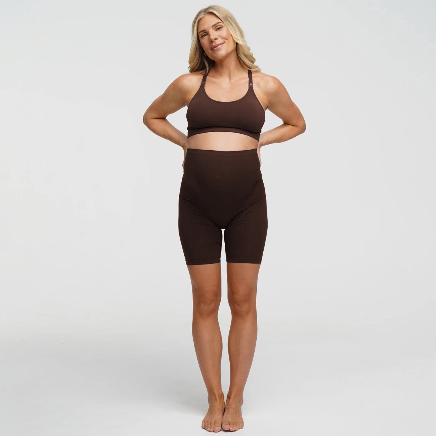 cfab Naadloze zwangerschapsshorts met hoge taille - Bruin